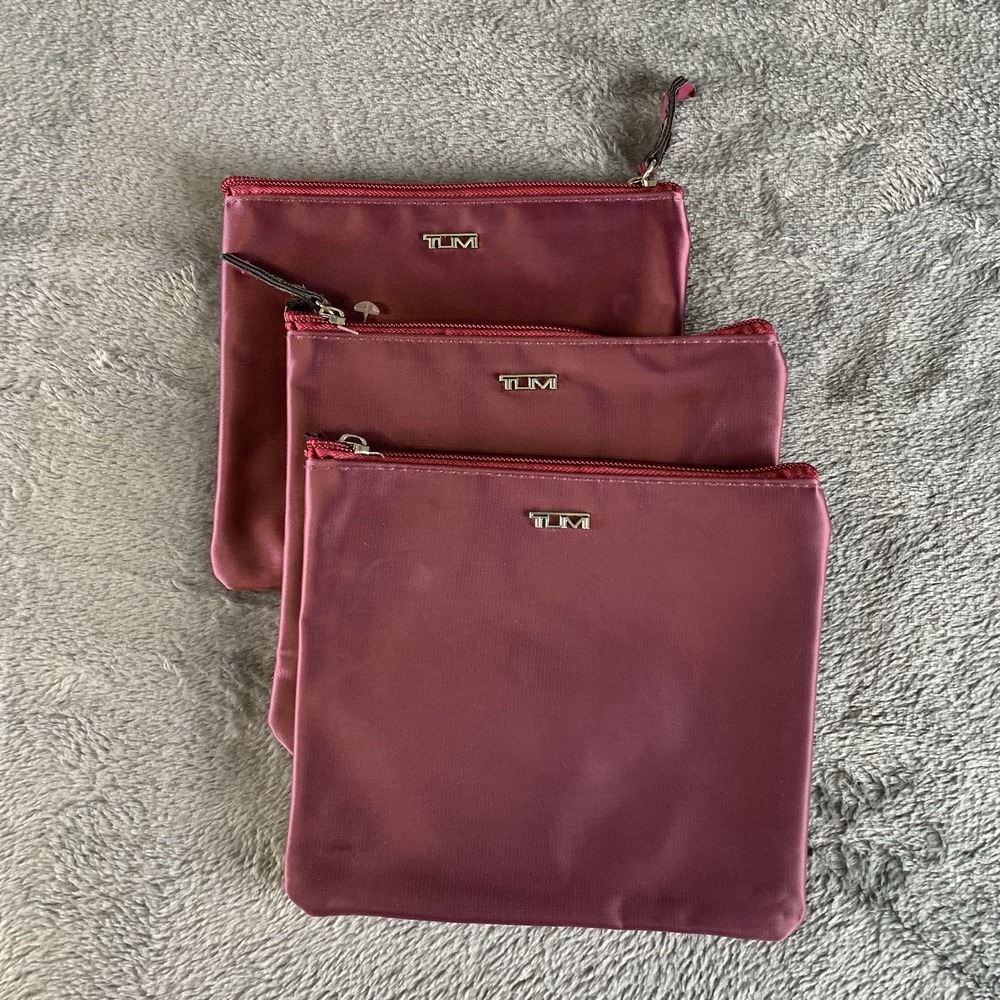 Tumi Set of 3 Burgundy Nylon Zippered Travel Pouch Organizer Bags